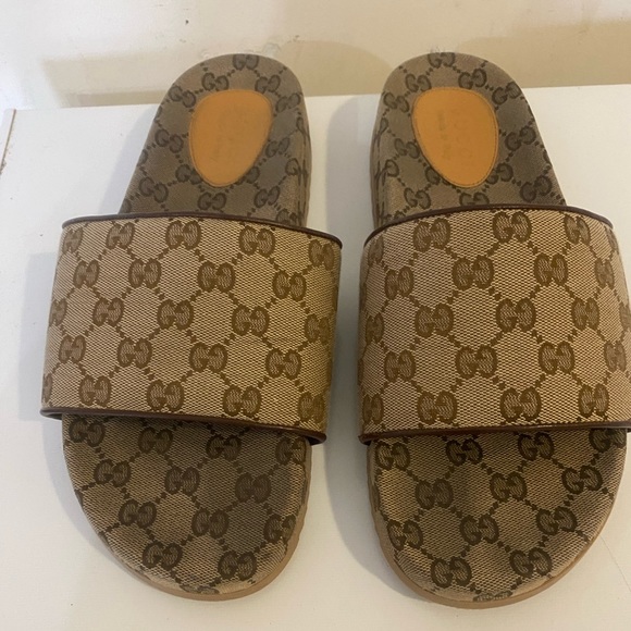 GUCCI Sideline Logo Canvas Slide Sandals Mens Sz G 9 US 10 - Picture 2 of 9